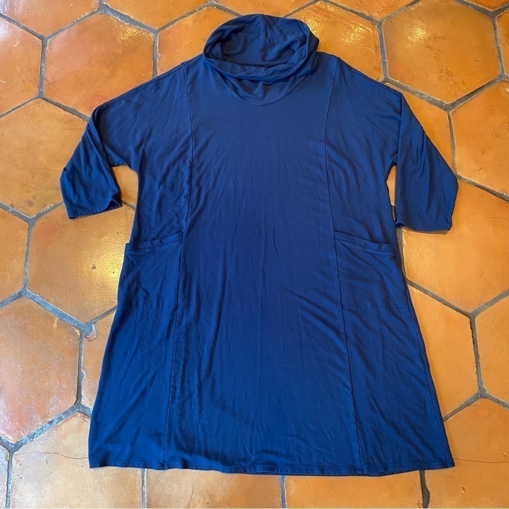 J Jill Wearever Collection Dress Women Plus 2X Blue Cowl Neck Pockets Knit Comfy